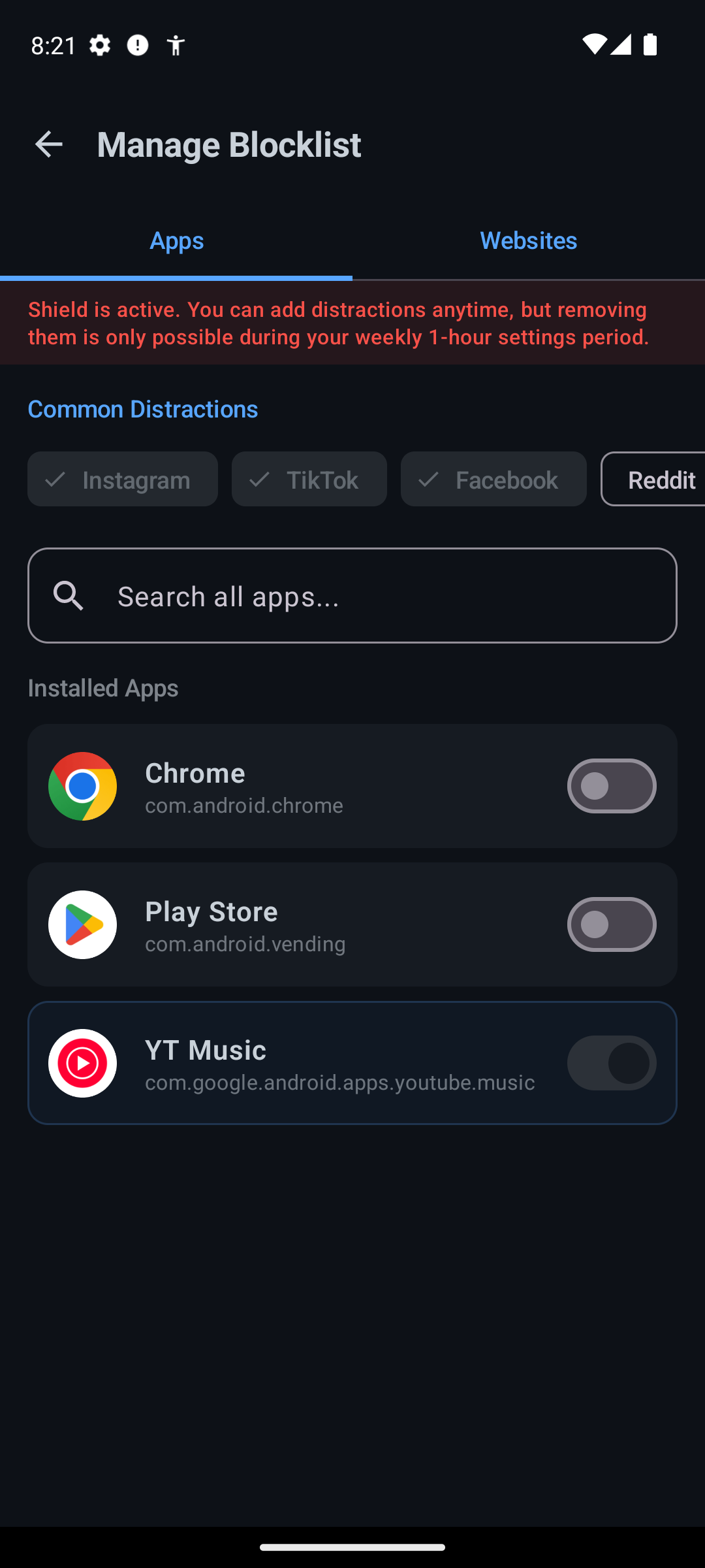 Weekly settings period countdown