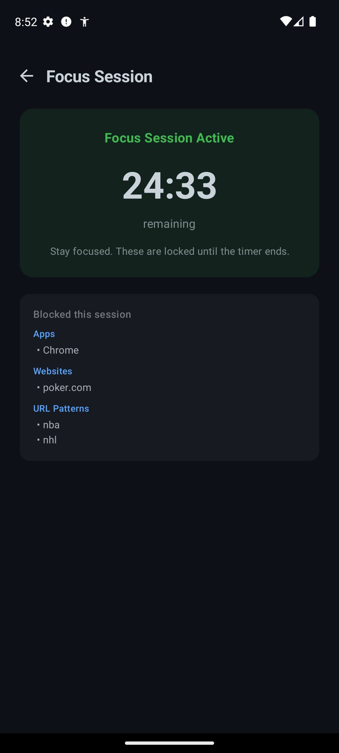 Focus session timer screen