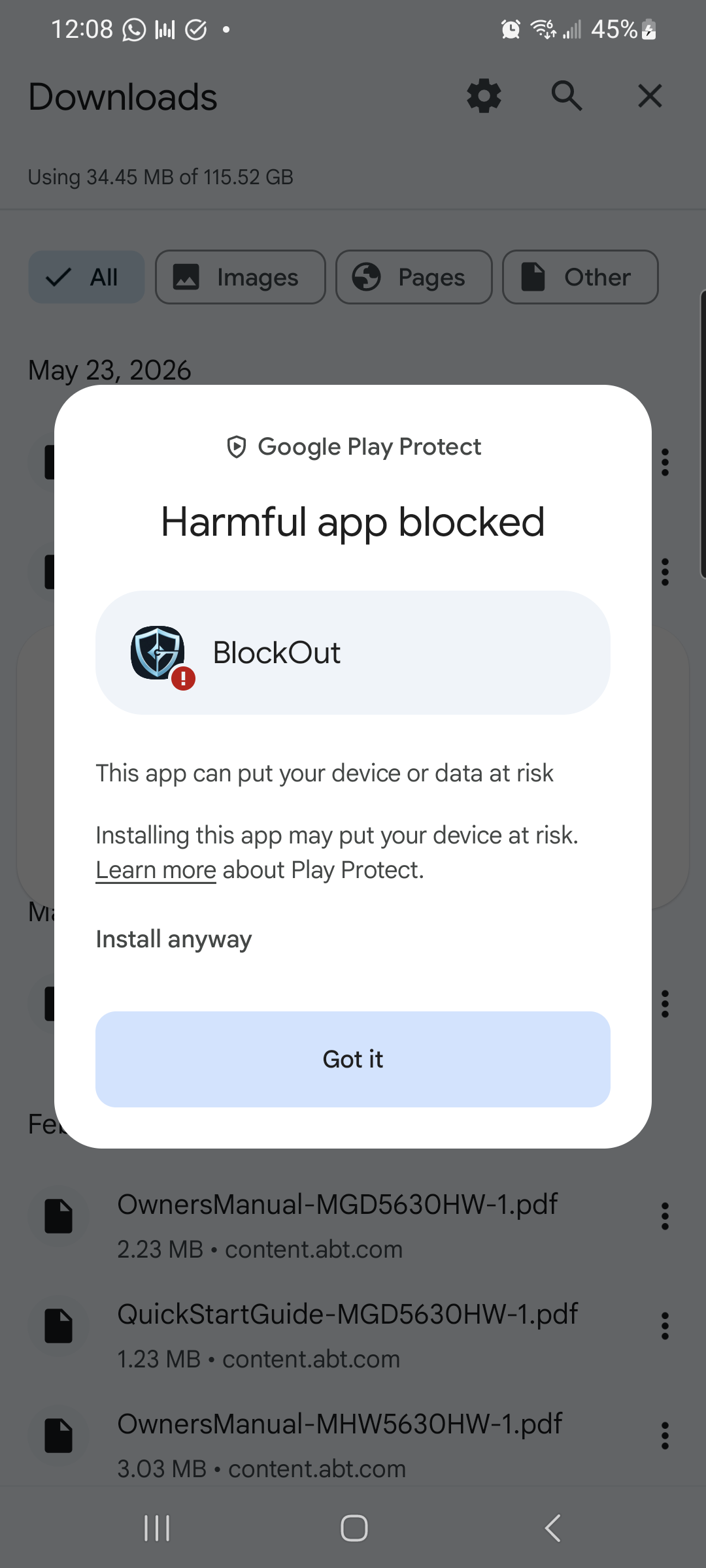 Install anyway option after tapping More details